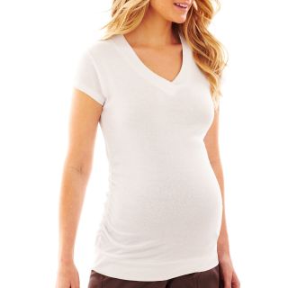 Plus Maternity Short Sleeve V Neck Side Ruched Tee, Mint (Green)