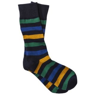 Merona Mens 1pk Dress Socks   Blue/Green/Yellow Rugby Stripes