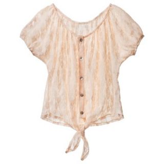 Juniors Tie Front Lace Top   Barely Blush M