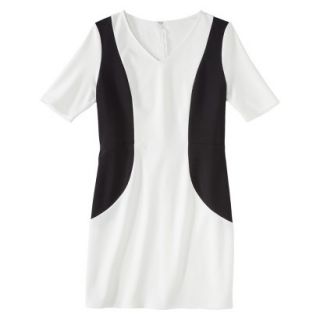 Merona Petites V Neck Colorblock Ponte Dress   Cream/Black XLP