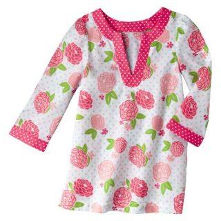 Circo Infant Toddler Girls Long Sleeve Floral Cover Up   White/Coral 12 M