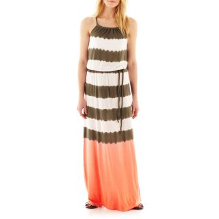 A.N.A Striped Halter Maxi Dress, Olive / Cantaloupe