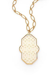 Tory Burch Chantal Perforated Pendant Necklace   Ivory