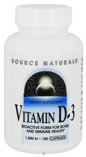 Source Naturals   Vitamin D 3 Bioactive Form For Bone & Immune Health 1000 IU   180 Capsules