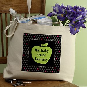Personalized Teachers Tote Bags   Green Apple
