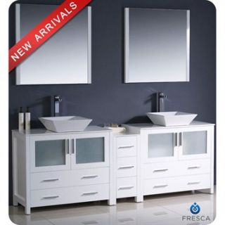 Fresca Torino 84 White Modern Double Sink Bathroom Vanity with Side Cabinet & V
