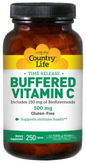 Country Life   Buffered Vitamin C Plus 100 mg of Bioflavonoids 500 mg.   250 Tablets Formerly Time Release