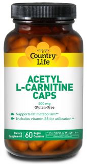 Country Life   Acetyl L Carnitine Caps Amino Acids 500 mg.   60 Vegetarian Capsules