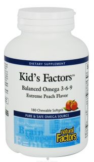 Natural Factors   Kids Factors Balanced Omega 3 6 9 Extreme Peach Flavor   180 Chewable Softgels Formerly Learning Factors