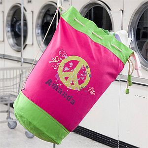 Personalized Girls Laundry Bag   Peace & Flowers