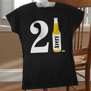 Personalized Ladies Birthday T Shirts   21st Birthday Beer (Black)