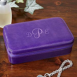 Personalized Leather Jewelry Case with Monogram   Plum
