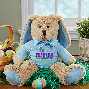 Personalized Plush Easter Bunny   Blue   Ears To You