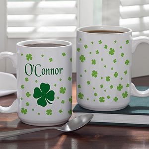 Personalized Large Coffee Mugs   Irish Shamrock