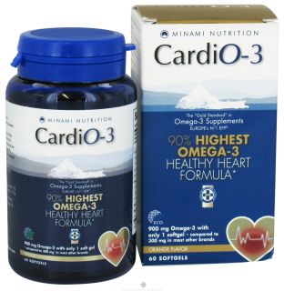 Minami Nutrition   CardiO 3 90% Highest Omega 3 Healthy Heart Formula Orange 900 mg.   60 Softgels