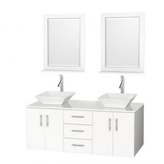 Arrano 55 Double Bathroom Vanity   White with Vessel Sinks