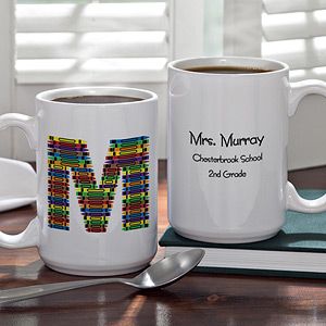 Teachers Personalized Large Coffee Mugs   Crayon Letter