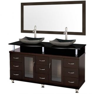 Accara 60 Double Bathroom Vanity with Mirror   Espresso w/ Black Granite Counte
