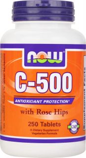 NOW Foods   Vitamin C 500 with Rose Hips Vegetarian/Vegan   250 Tablets