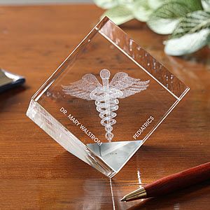 3 D Crystal Caduceus Personalized Medical Doctor Paperweight