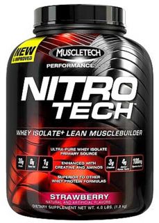Muscletech Products   Nitro Tech Performance Series Whey Isolate Strawberry   4 lbs.