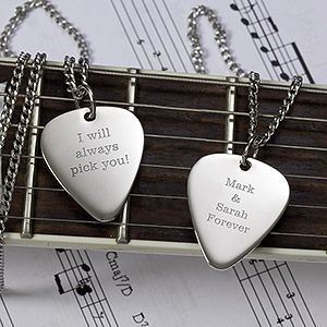 Personalized Silver Guitar Pick Necklace   Romantic Love