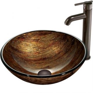 VIGO Amber Sunset Glass Vessel Sink and Faucet Set in Oil Rubbed Bronze