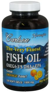 Carlson Labs   The Very Finest Norwegian Fish Oil Omega 3s DHA & EPA Orange Flavor 1000 mg.   120 Softgels