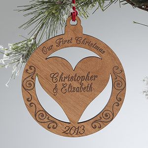 Personalized Christmas Ornaments   Engraved Wood Heart