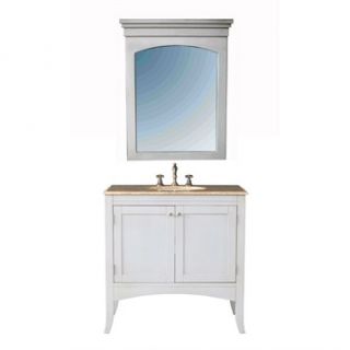 Stufurhome 36 Alyssa Single Sink Vanity with Travertine Marble Top and Mirror  