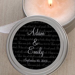 Personalized Candle Tin Wedding Favors   Love Is Patient Design
