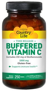 Country Life   Buffered Vitamin C Plus 150 mg of Bioflavonoids 1000 mg.   250 Tablets
