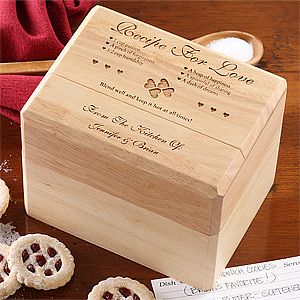 Engraved Wood Recipe Box and Cards   Recipe For Love Design