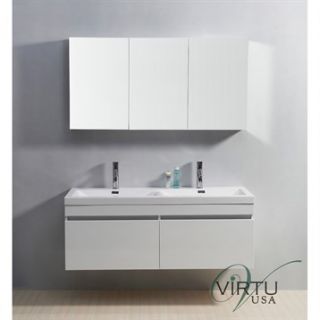 Virtu USA 55 Zuri Double Sink Bathroom Vanity with Polymarble Countertop   Glos