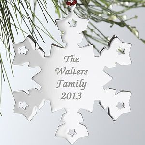 Engraved Silver Personalized Snowflake Christmas Ornament