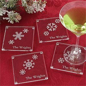 Holiday Snowflake Personalized Glass Coaster Set