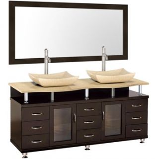 Accara 72 Double Bathroom Vanity with Mirror   Espresso w/ Ivory Marble Counter