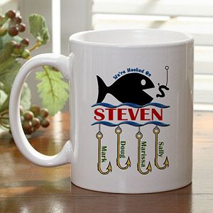 Personalized Coffee Mug   Hooked On You Fish Design