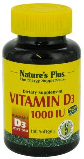 Natures Plus   Vitamin D3 1000 IU   180 Softgels