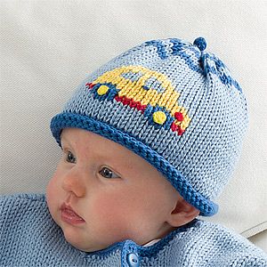 Personalized Baby Boys Knit Hat   Car