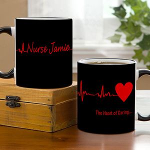 Heart of Caring Personalized Coffee Mugs for Doctors   Black Handle