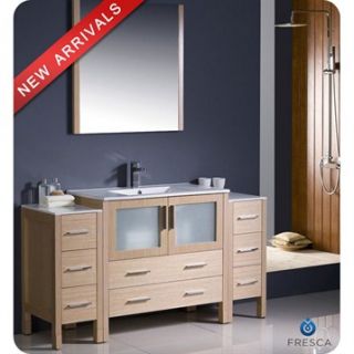 Fresca Torino 60 Light Oak Modern Bathroom Vanity with 2 Side Cabinets & Integr
