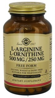 Solgar   L Arginine L Ornithine Free Form 500 mg/250 mg   100 Vegetarian Capsules