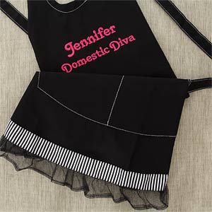 Black Personalized Apron with Ruffle   You Name It