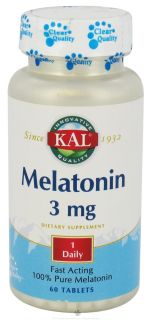 Kal   Melatonin 100% Pure Fast Acting 3 mg.   60 Tablets