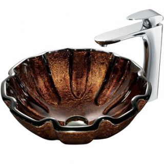 VIGO Walnut Shell Glass Vessel Sink and Faucet Set in Chrome