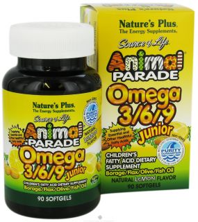 Natures Plus   Animal Parade Junior Omega 3 6 9 Lemon Flavor   90 Softgels