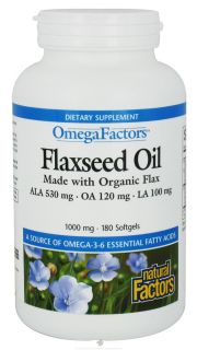 Natural Factors   OmegaFactors Flaxseed Oil Made with Organic Flax 1000 mg.   180 Softgels