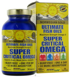 ReNew Life   Norwegian Super Critical Omega 3 1200 mg.   30 Enteric Coated Softgels