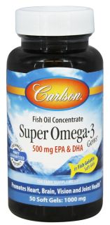 Carlson Labs   Super Omega 3 Gems in Fish Gelatin 500 mg.   50 Softgels